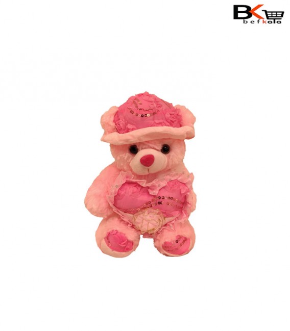 خرس عروسکی صورتی کلاه پولک دار