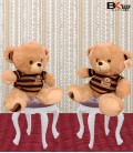 خرس عروسکی کرمی لباس راه راه سایز متوسط