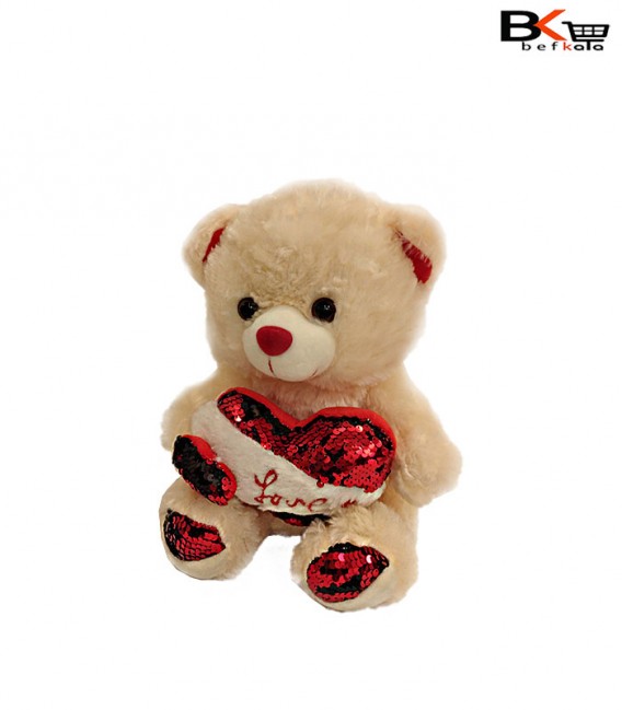 خرس عروسکی دو قلبی پولک دار سایز کوچک