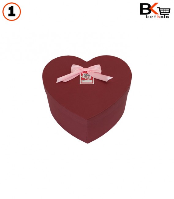 باکس کادویی قلبی 3 تکه زرشکی پاپیون دار سایز بزرگ کد4