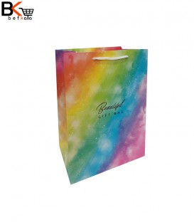 بیشترساک دستی کادویی سایز 3 کف پهن رنگین کمانی طرح Beautiful gift bag کد 230