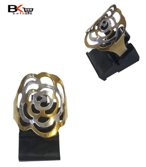 انگشتر استیل زنانه طلایی و نقره ای با طرح گل محمدی