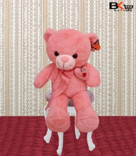 خرس عروسکی صورتی شالگردن دار سایز متوسط