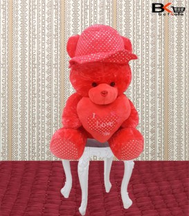 خرس عروسکی قلب دار کلاه خال خالی سایز بزرگ